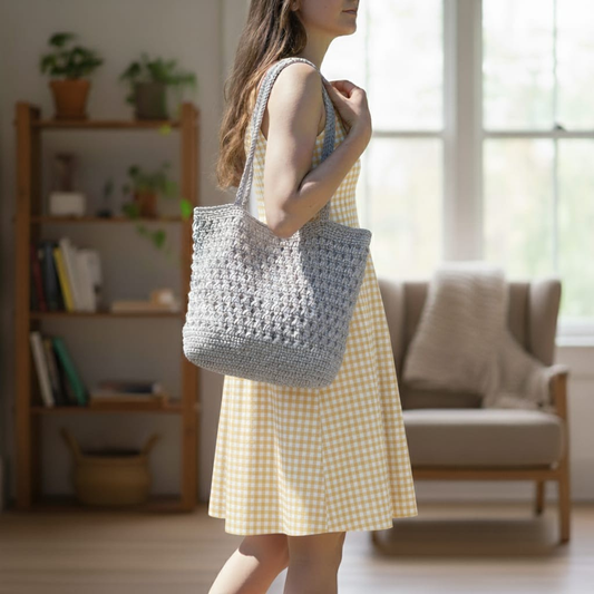 Grey Crochet Tote Bag – Large Capacity Shoulder Bag