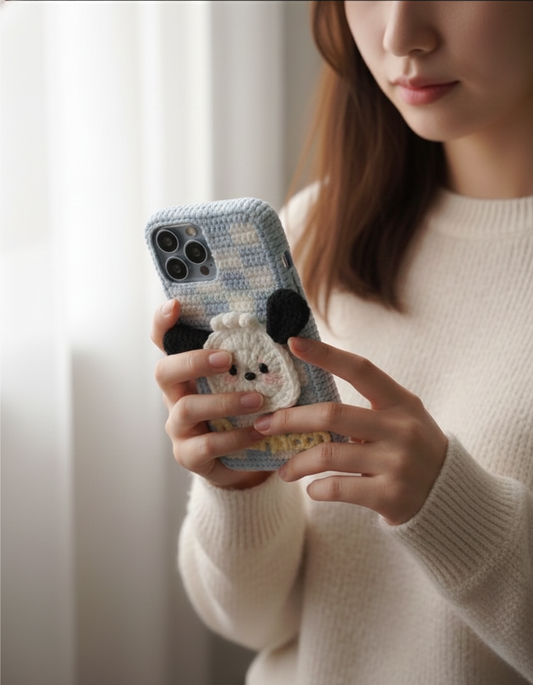 Soft Checkered Aesthetic Crochet Phone Case 🌼