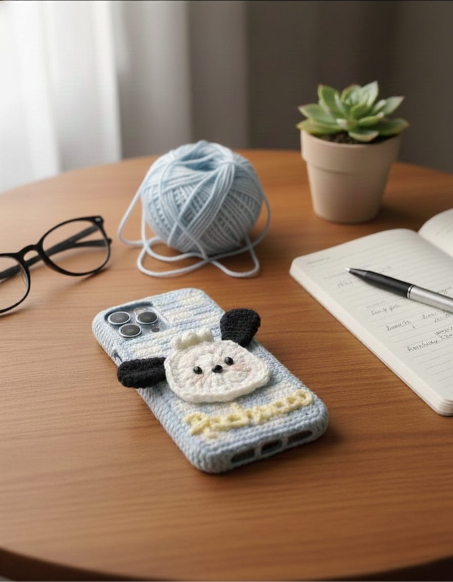 Soft Checkered Aesthetic Crochet Phone Case 🌼