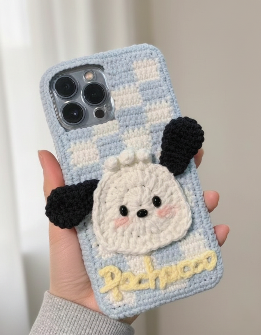 Soft Checkered Aesthetic Crochet Phone Case 🌼