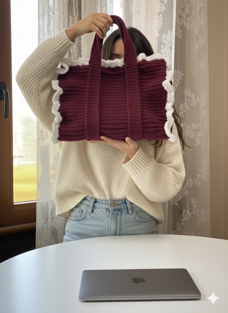 Cute and Trendy Ruffle Crochet Laptop Bag ✨