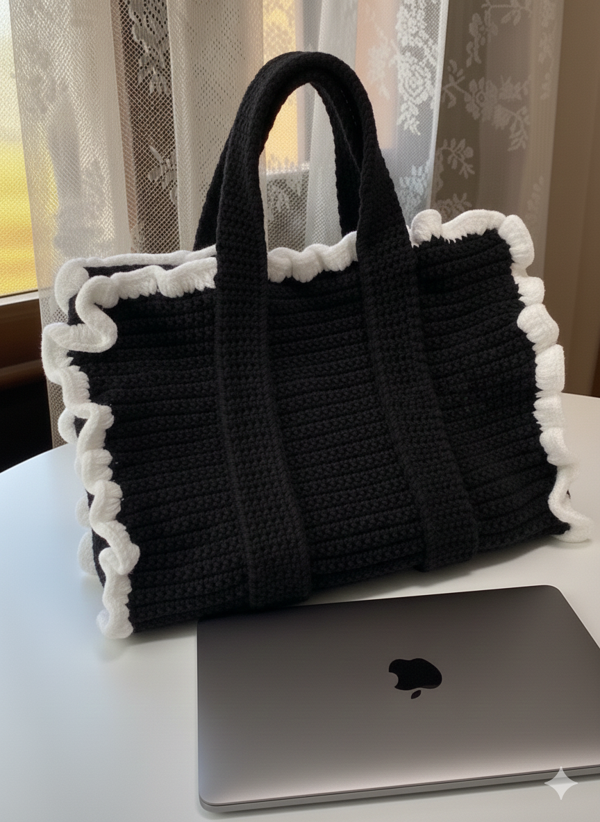 Cute and Trendy Ruffle Crochet Laptop Bag ✨
