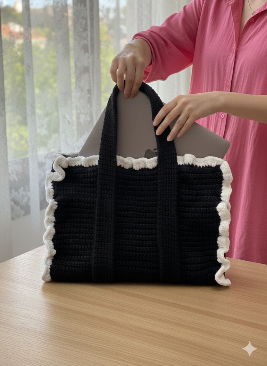 Cute and Trendy Ruffle Crochet Laptop Bag ✨