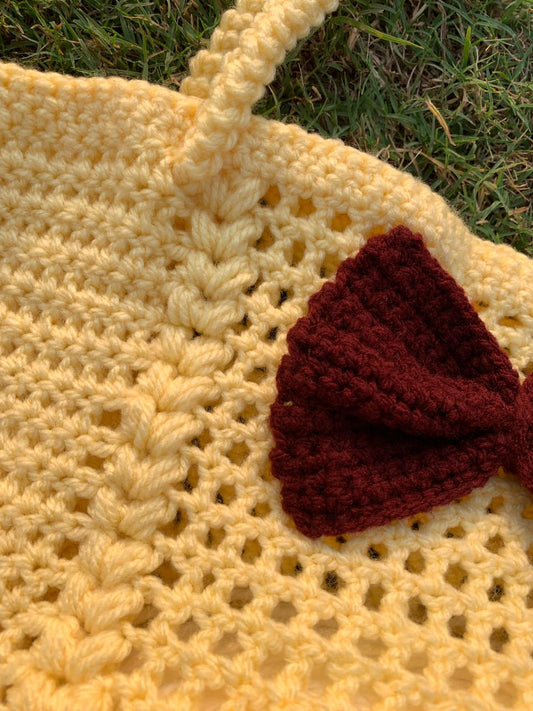 Handmade Yellow Crochet Bow Bag – Strap Handbag & Shoulder Purse