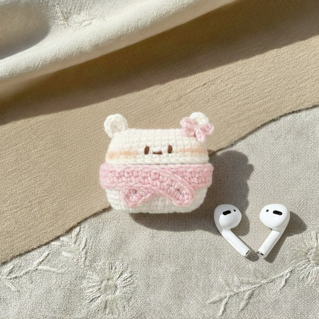 Cute Bear Crochet AirPods Case 🧸💗